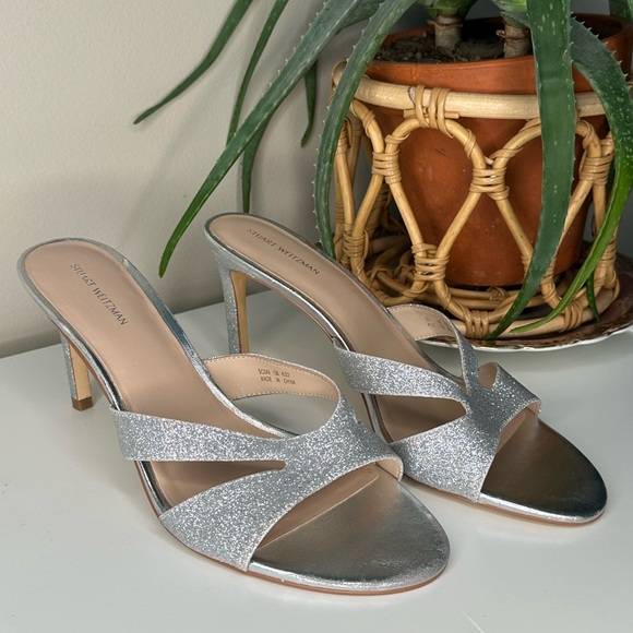 Stuart Weitzman Silver Glitter Mule Heels Size 11 | Party Wedding Shoe - Picture 2 of 13